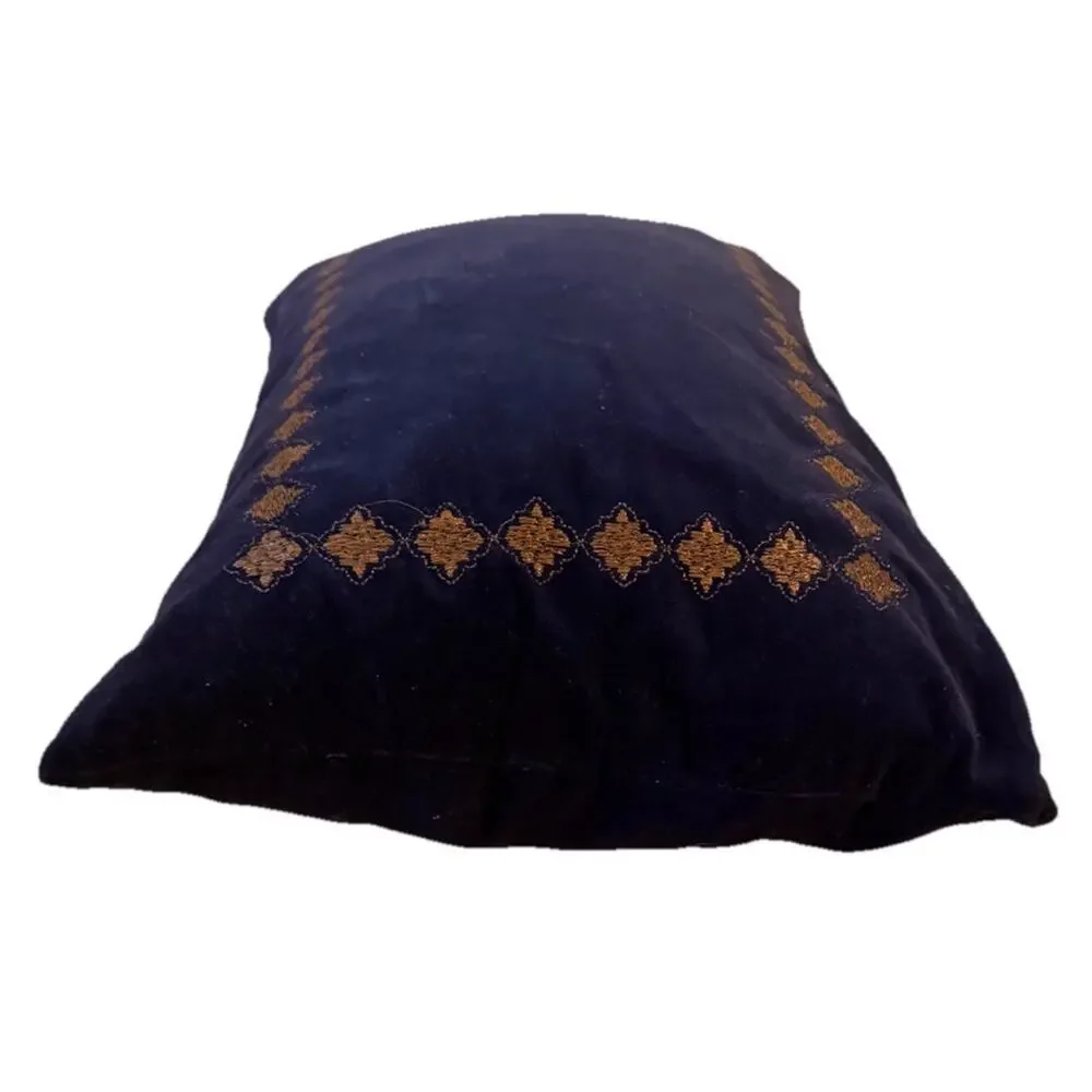 MADISON PARK Embroidered Lumbar Throw Pillow Velour Blue 20” X 14” EUC 3589-20